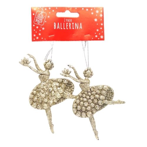 Glitter Ballerina Christmas Decorations 2pk Christmas Decorations FabFinds gold  