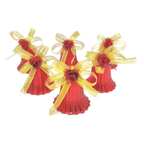 Christmas Gold Hanging Bells 6 Pack Christmas Baubles, Ornaments & Tinsel FabFinds Red & Gold Ribbon  