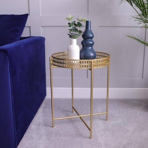 Home Collection Gold Metal Round Side Table Tables FabFinds   