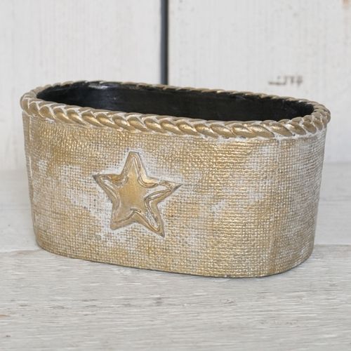Gold Ceramic Trough with Star Decoration Christmas Decorations The Satchville Gift Company   