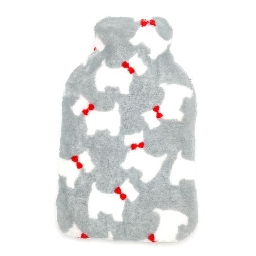 Printed Coral Fleece Hot Water Bottles Assorted Designs Hot Water Bottles Cosy & Snug Grey and White Dog  