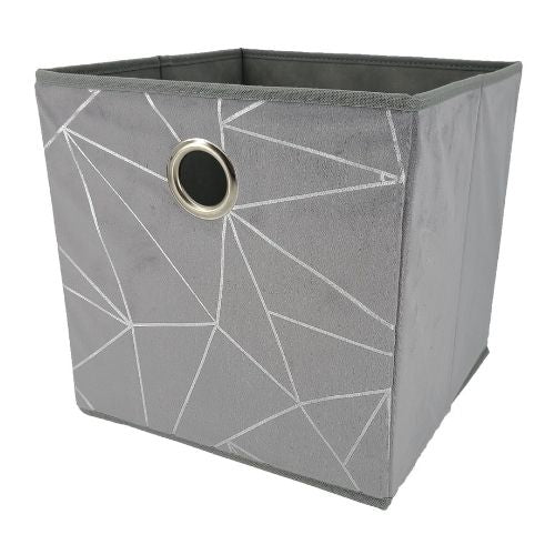Home Collection Velvet Geometric Pattern Storage Box Storage Boxes FabFinds Grey & Silver  