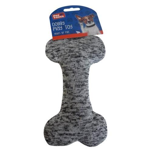 Pet Touch Squeaky Plush Bone Doggy Toy Assorted Colours Dog Toys Pet Touch Grey Knitted  