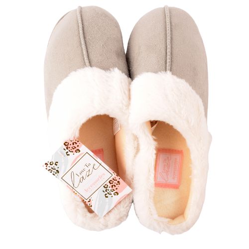 Ladies Faux Fur Mule Slippers Assorted Sizes/Colours Slippers FabFinds Grey 3-4  