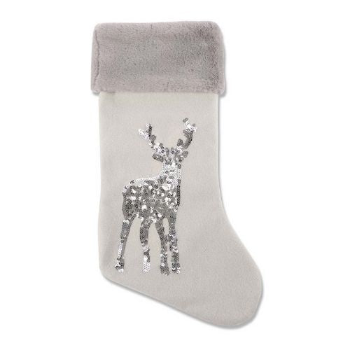Grey and Sequin Deluxe Stag Christmas Stocking Christmas Stockings FabFinds   