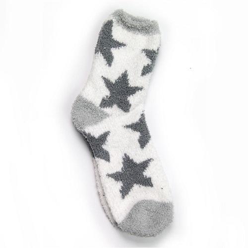 Women's Fluffy Snuggle Socks Grey Stars One Size Snuggle Socks Love to Laze   
