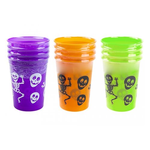 Halloween Plastic Skeleton Cups Assorted Colours 4 Pk Halloween Accessories FabFinds   