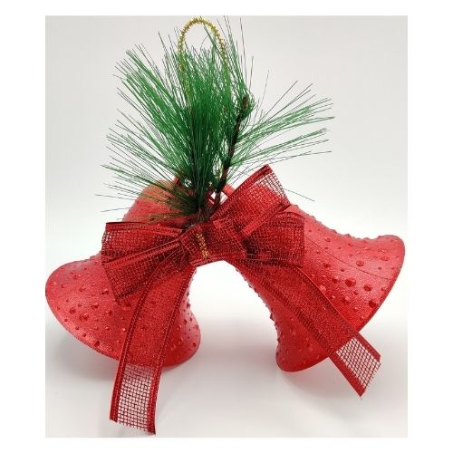 Hanging Jewel Christmas Twin Bell Decoration Christmas Baubles, Ornaments & Tinsel FabFinds Red  