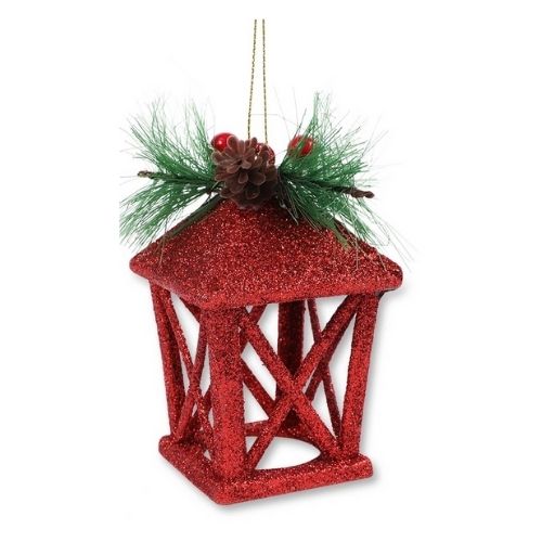 Glitter Hanging Lantern Christmas Decoration Assorted Colours Christmas Decorations FabFinds Red  