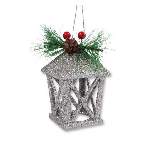 Glitter Hanging Lantern Christmas Decoration Assorted Colours Christmas Decorations FabFinds Silver  