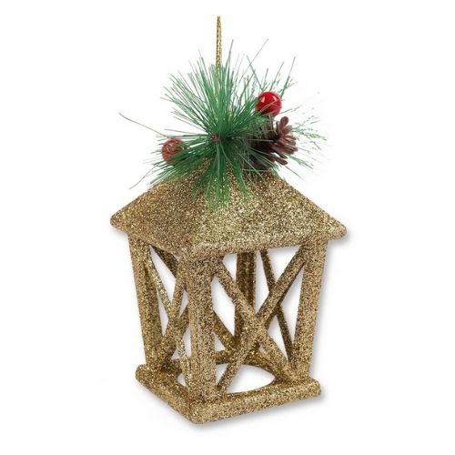 Glitter Hanging Lantern Christmas Decoration Assorted Colours Christmas Decorations FabFinds Gold  
