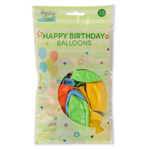Party Time Happy Birthday Balloons 15 Pk Balloons PS Imports   