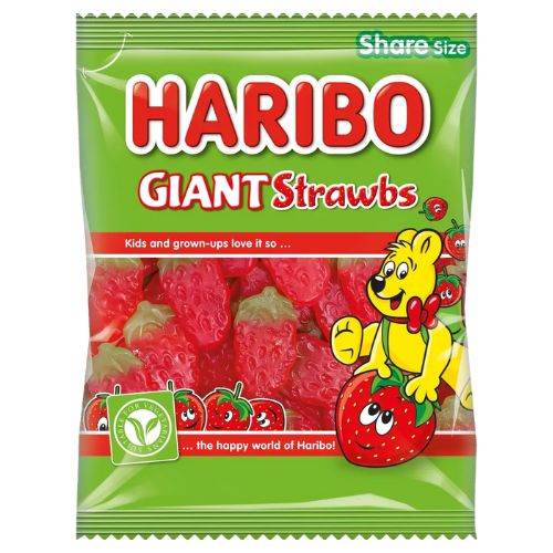 Haribo Giant Strawberries Sweets Bag 190g Sweets, Mints & Chewing Gum Haribo   