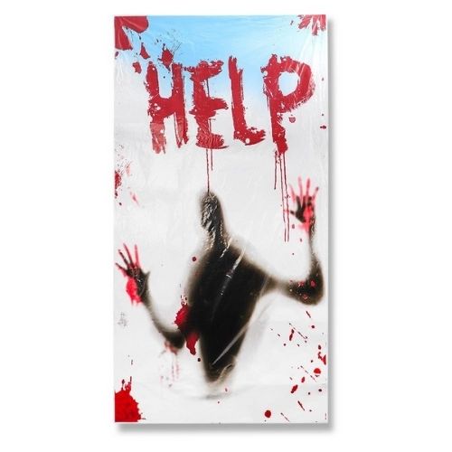 Gory 'Help' Window Cover 147cm x 75cm Halloween Decorations FabFinds   