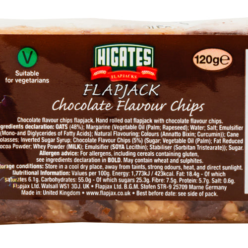 Higates Chocolate Flavour Chips Flapjack 120g Chocolate Higates   