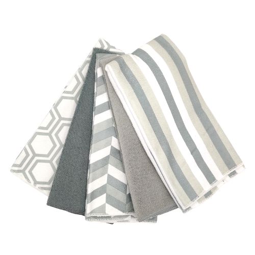 Home Collection Grey Green Stripe Tea Towels 5 Pack Tea Towels Home Collection   