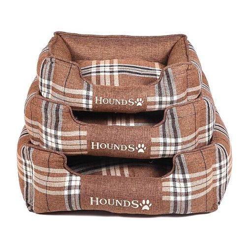 Hounds Brown Rectangular Checkered Pet Bed Assorted Sizes Dog Beds Hounds   