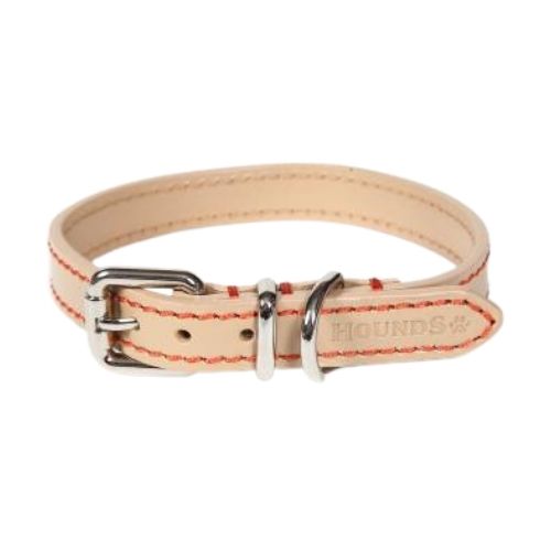 Hounds Chelsea Contrast Stitch Leather Collar Cream Dog Accessories Hounds Small  