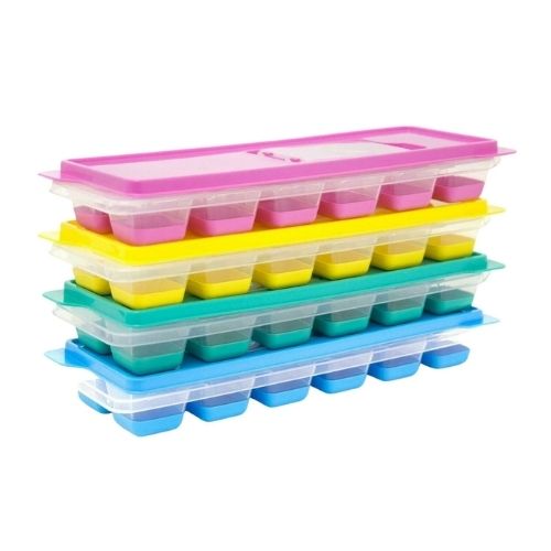 Ice Cube Mould With Lid 12 Cubes Assorted Colours - FabFinds