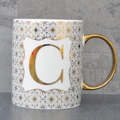 Initial C Straight Sided Gold Mug Mugs Candlelight   