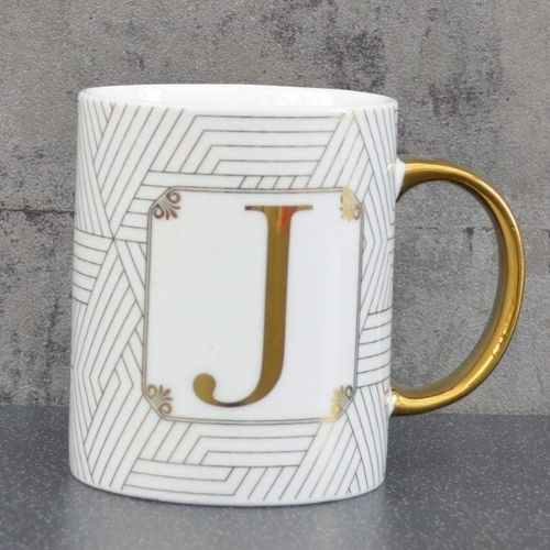 Initial J Straight Sided Gold Mug Mugs Candlelight   