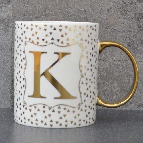 Initial K Straight Sided Gold Mug Mugs Candlelight   