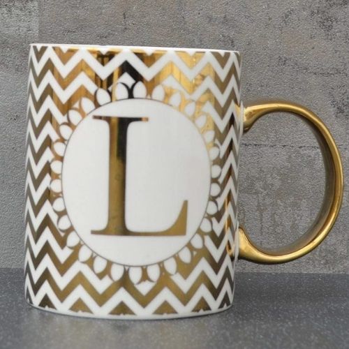 Initial L Straight Sided Gold Mug Mugs Candlelight   
