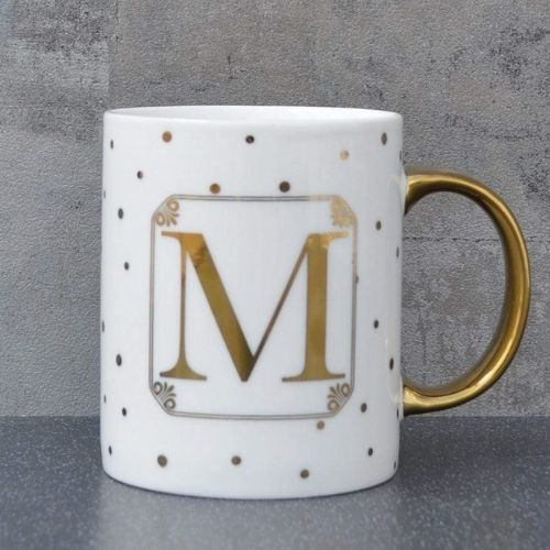 Initial M Straight Sided Gold Mug Mugs Candlelight   