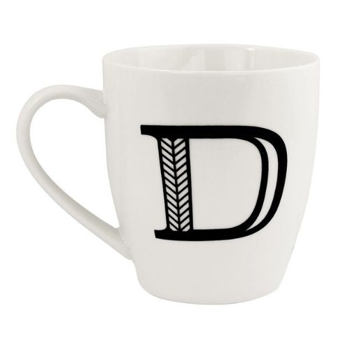 Black and White Initial Hugga Mug Assorted Letters 11cm Mugs FabFinds D  