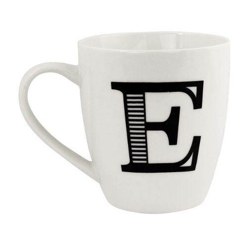 Black and White Initial Hugga Mug Assorted Letters 11cm Mugs FabFinds E  