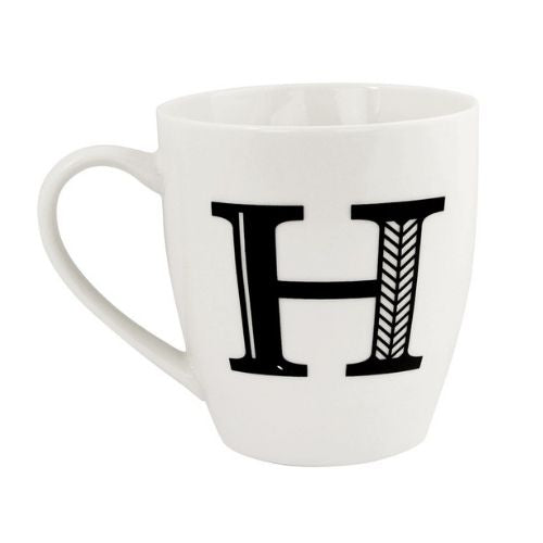 Black and White Initial Hugga Mug Assorted Letters 11cm Mugs FabFinds H  