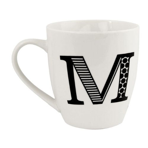Black and White Initial Hugga Mug Assorted Letters 11cm Mugs FabFinds M  
