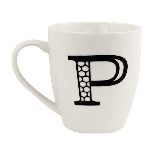 Black and White Initial Hugga Mug Assorted Letters 11cm Mugs FabFinds P  