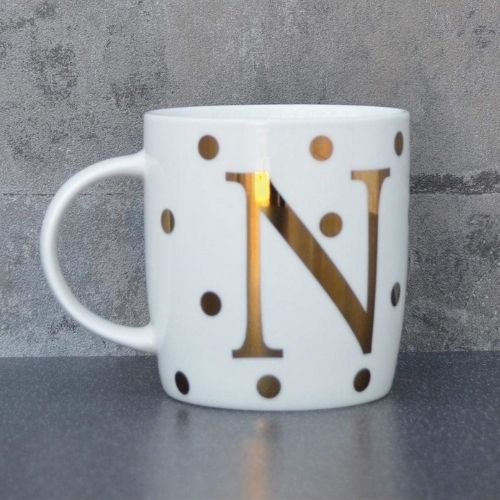 Initial N Mug With Gold Spots Mugs Candlelight   