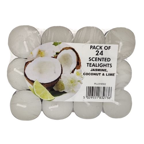 Jasmine, Coconut & Lime Scented Tealights Pack of 24's Candles FabFinds   