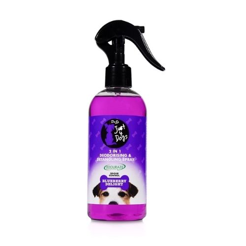 Just 4 Dogs 2 In 1 Deodorising & Detangling Spray Blueberry Delight 300ml Dog Grooming just 4 dogs   