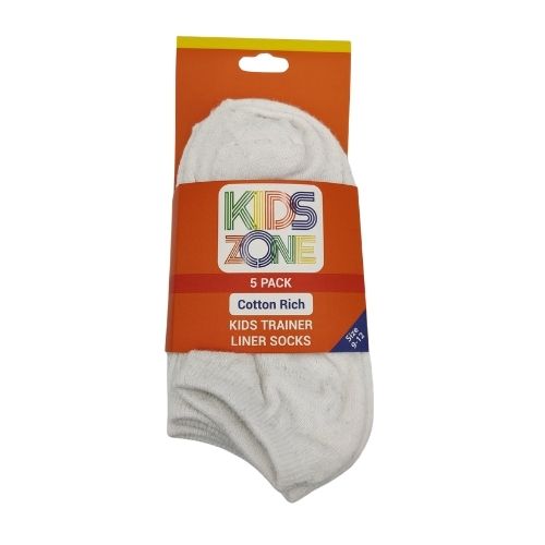 Kids Zone Trainer Socks Cotton Rich 5 Pairs Socks Kids Zone White  