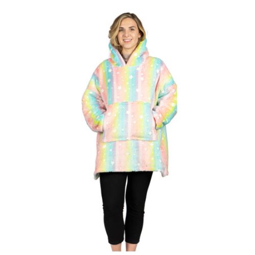Girls Glow In The Dark Rainbow Plush Blanket Hoodie FabFinds