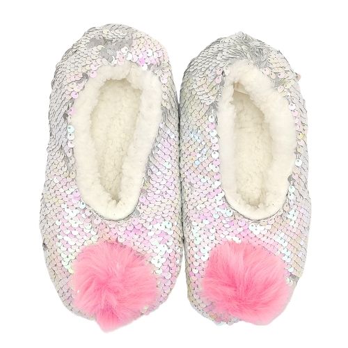 Kids Zone Sequin Pom Pom Cosy Toes Slippers Slippers FabFinds   