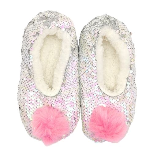 Kids Zone Sequin Pom Pom Cosy Toes Slippers — FabFinds
