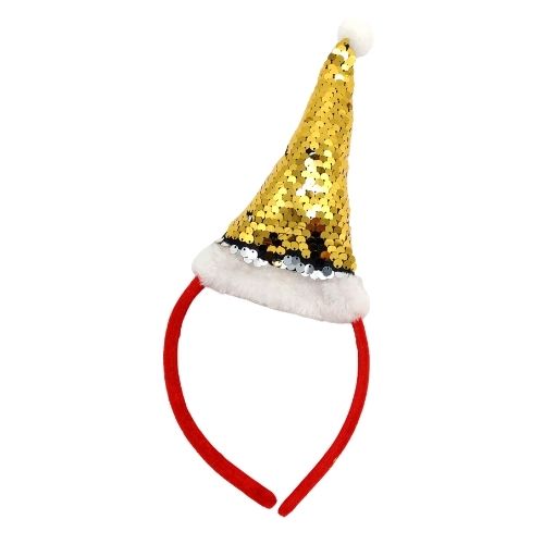 Kids Sequin Santa Hat Headband Assorted Colours Christmas Decorations FabFinds Gold  