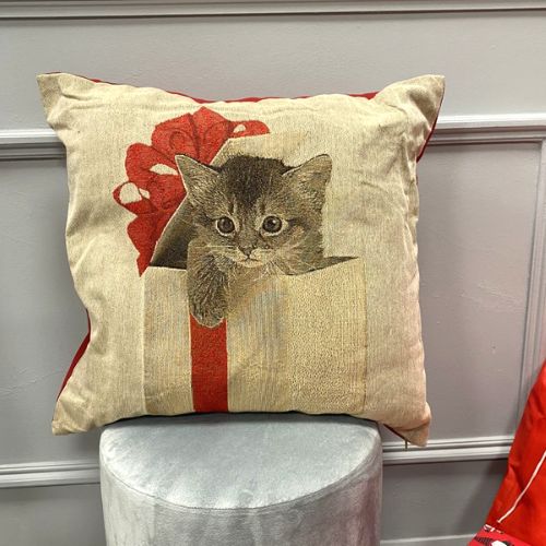 Kitten In a Gift Box Christmas Cushion 45cm x 45cm Christmas Cushions & Throws FabFinds   