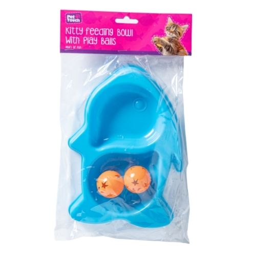 Kitty Feeding Bowl With Play Balls Assorted Colours Petcare Pet Touch Blue  
