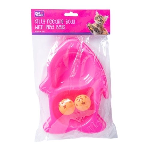 Kitty Feeding Bowl With Play Balls Assorted Colours Petcare Pet Touch Pink  