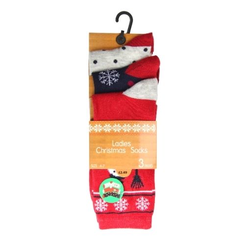 Ladies Christmas Print Socks 3 Pairs Socks FabFinds   