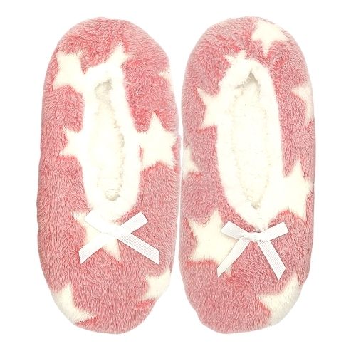 Ladies Pink Star Cosy Toes Slippers Assorted Sizes Slippers FabFinds   