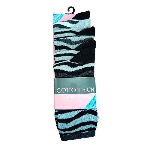 Ladies Cotton Zebra Print Socks 5 Pairs Socks FabFinds   