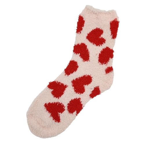 Ladies Fluffy Snuggle Socks - Assorted Designs Snuggle Socks FabFinds Light Pink Red Hearts  