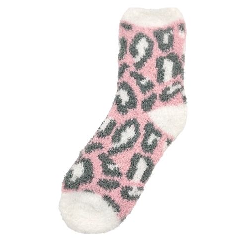 Ladies Fluffy Snuggle Socks - Assorted Designs Snuggle Socks FabFinds Pink White & Grey Leopard  