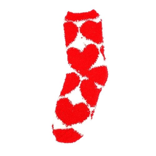 Women's Fluffy Lounge Socks Red Hearts One Size Socks & Snuggle Socks Love to Laze   